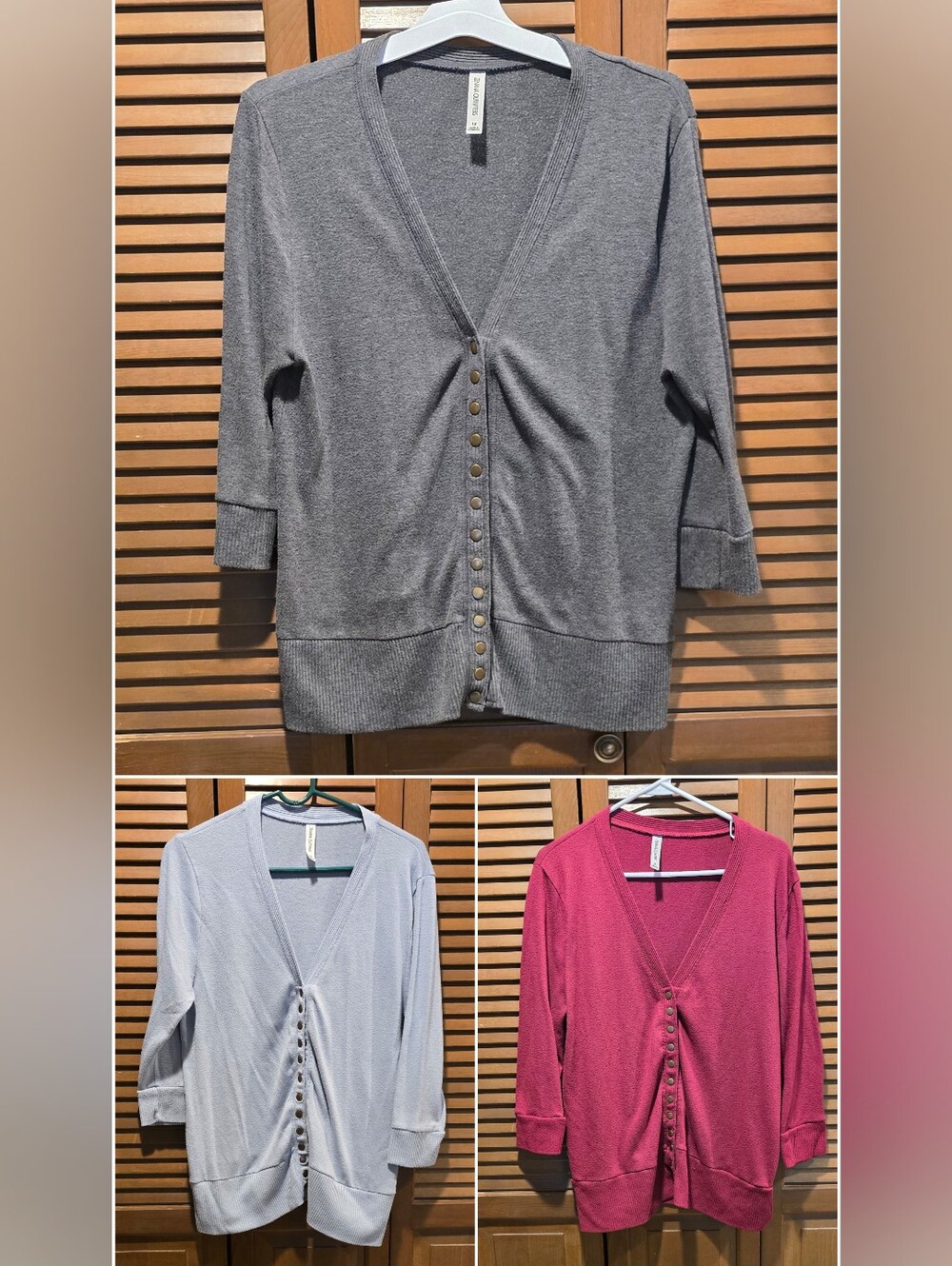 (3) Women's Zenana Snap Front Sweater Cardigans - Gray, Ice  Blue, Megenta